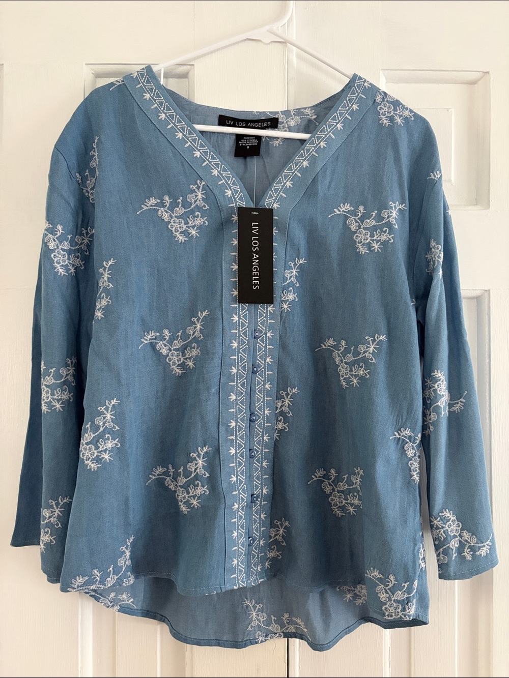 LV Los Angeles Blue Embroidered V-Neck Tunic